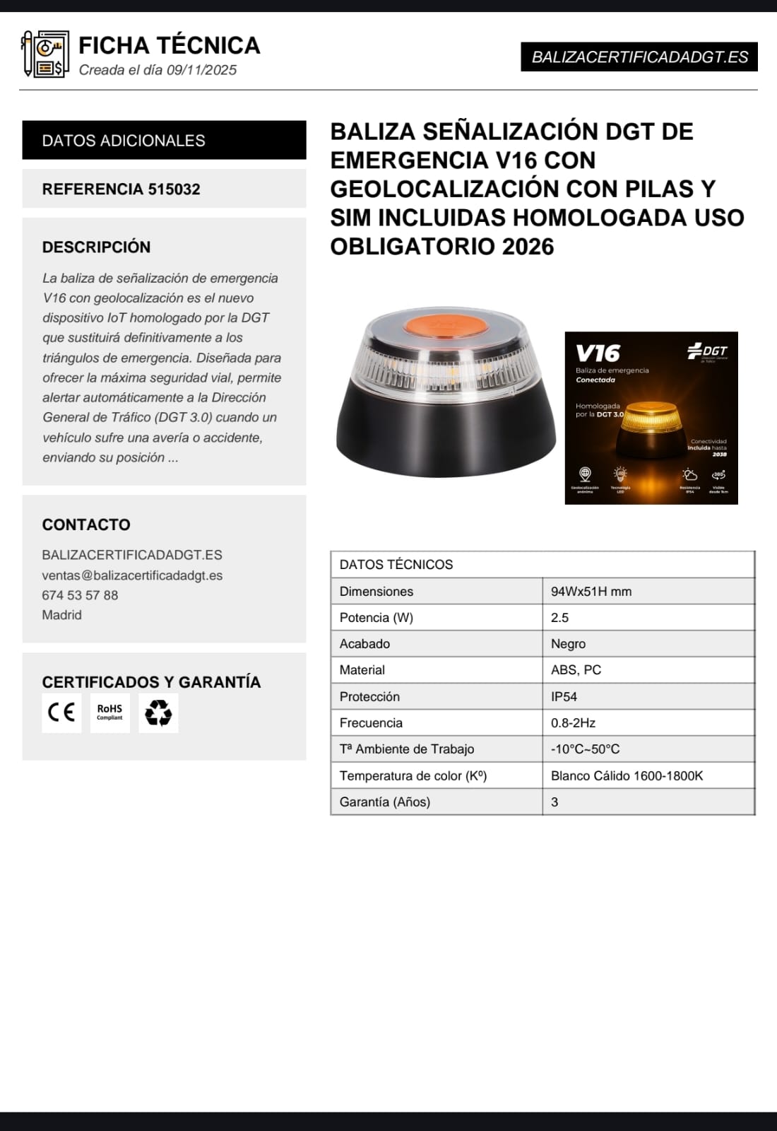 BALIZA HOMOLOGADA FICHA TÉCNICA